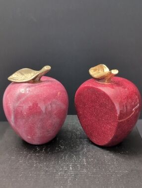 Lot Of 2 Alabaster/Marble Red Apple Paperweights.